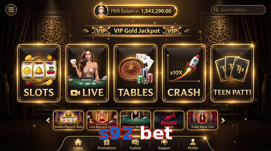 Main screen of S92 Bet casino page for PK players