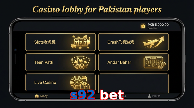 Lobby view of S92 Bet for Pakistan users