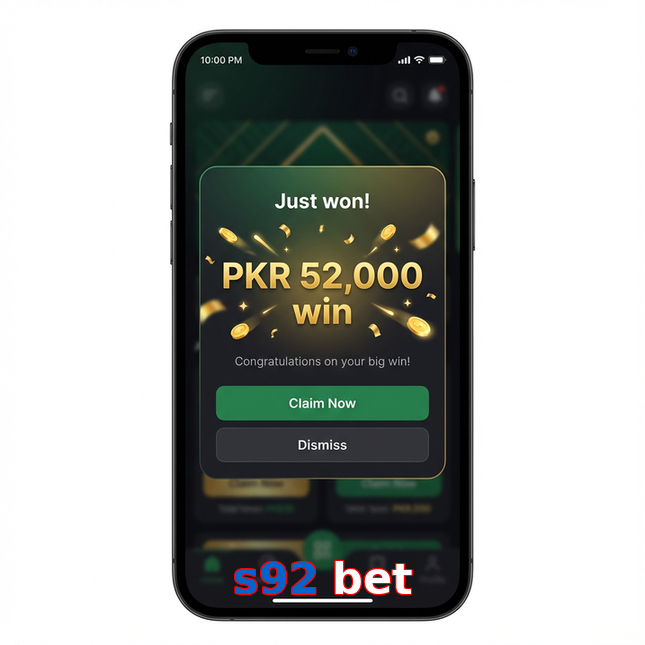 Main screen of S92 Bet win page for PK players
